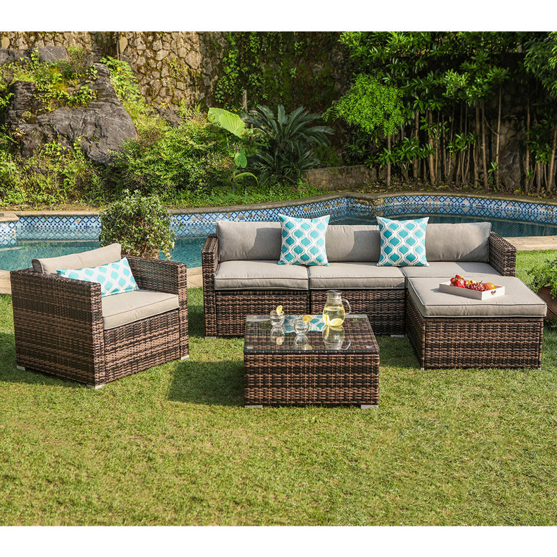 Bay Isle Home 6Piece Outdoor Furniture Mottlewood Brown Wicker Sofa W